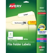 Avery File Folder Labels, 1/3 Cut, 2/3" x 3-7/16", Paper, White, Laser/Inkjet, 150 Labels (8593)