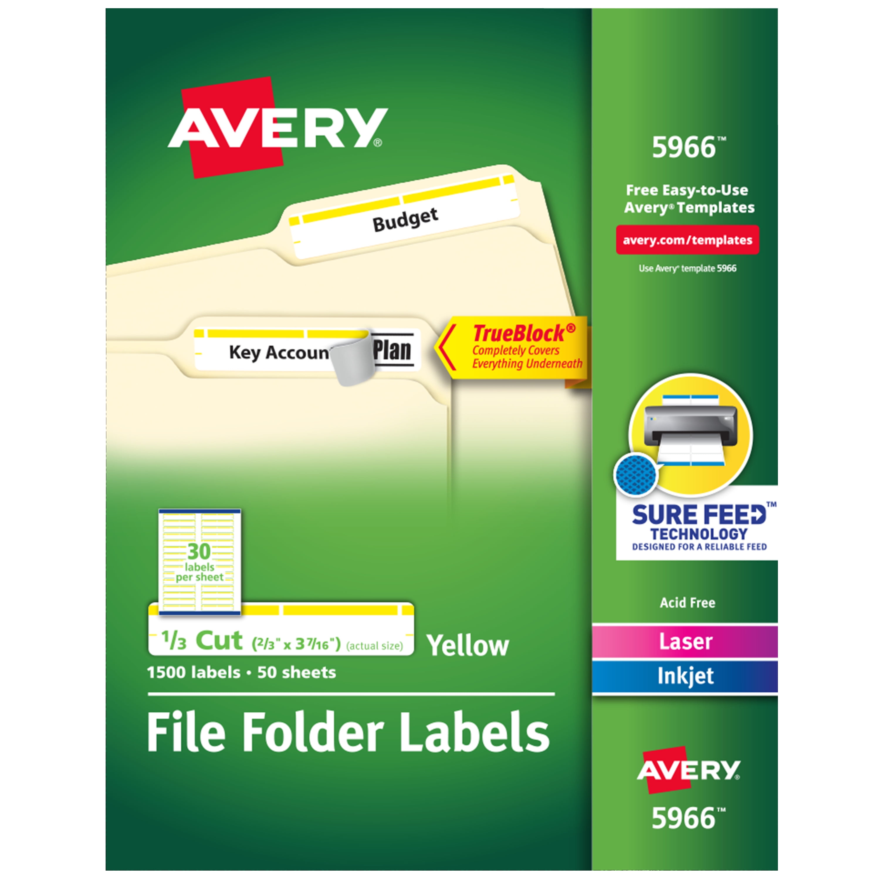 Avery File Folder Labels, 2/3" x 3-7/16", White/Yellow (5366)