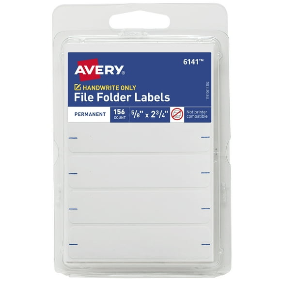 Avery File Folder Labels, 5/8" x 2-3/4" File Labels, White, Non-Printable, 156 Filing Labels Total (6141)