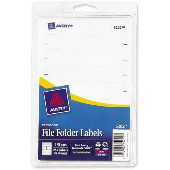 Avery Filing Label FF3W - White, 3.44 x 0.69 In, Printable Folder Labels, Non Stick, 7 Pack