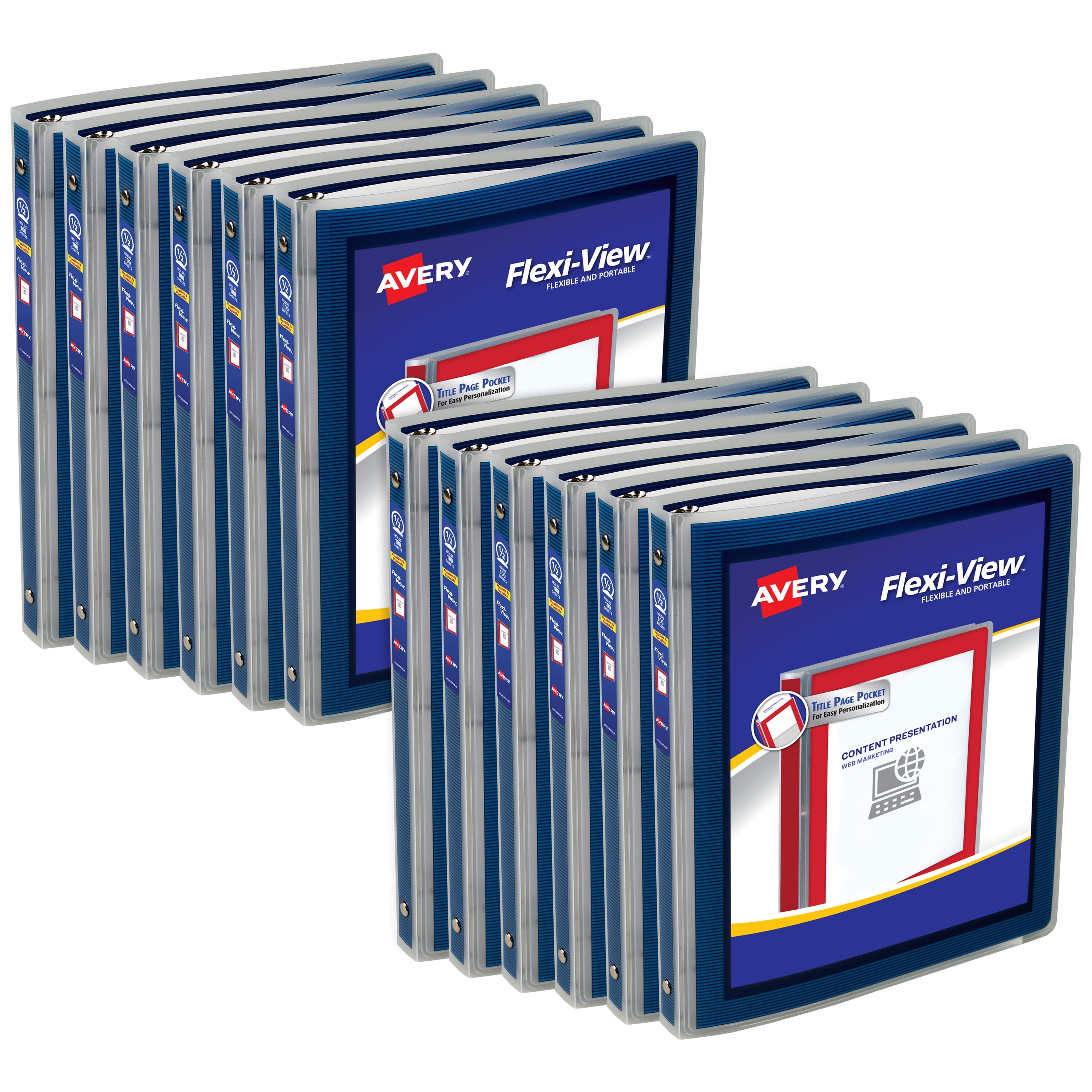Avery Flexi-View 3 Ring Binder, 1/2 inch Blue Binder (15766) - 12 Pack ...