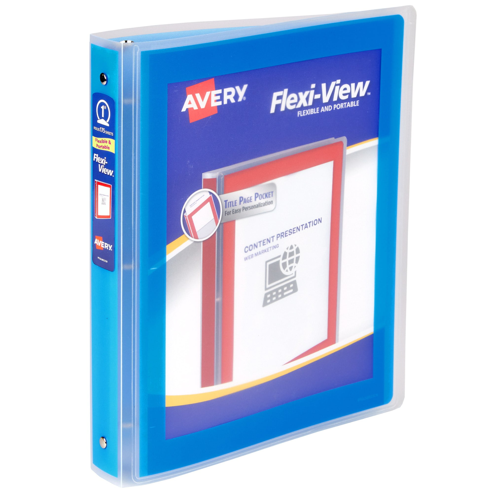Avery® FlexiView® 3 Ring Binder, 1" Round Rings, Blue, 1 Binder