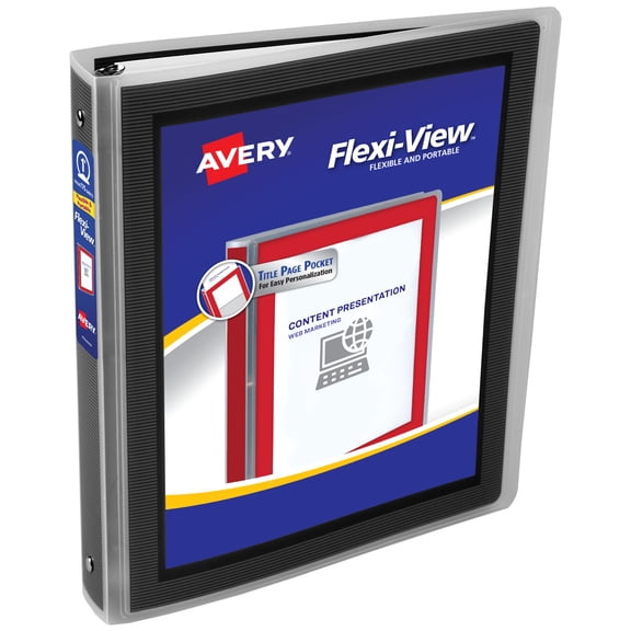 Avery Flexi-View 3 Ring Binder, 1 inch Black Binder (17686)
