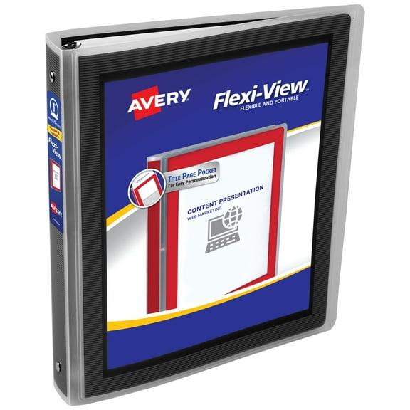 Avery® Flexi-View™ Binder, With Poly Extended Cover, 1" Rings, Black