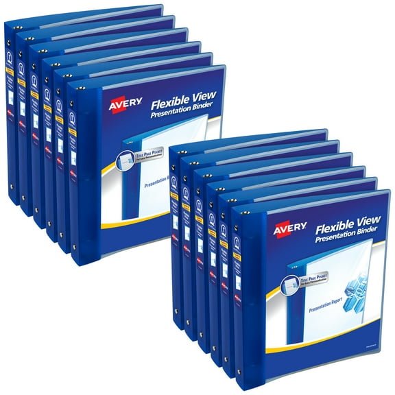 Avery Flexible View 3 Ring Binder, 1" Round Rings, Blue, Pack Of 12 Binders