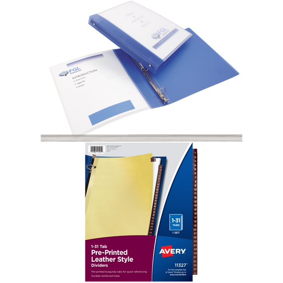 Avery Flexible View Pocket Presentation Binders and Avery Red Leather Daily Tab Dividers Bundle