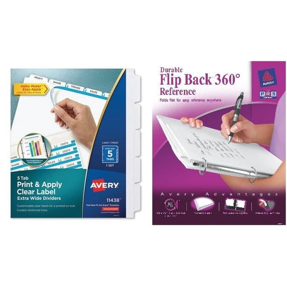Avery Flip Back View Binders and Avery Index Maker Extra-Wide Tab Dividers Bundle
