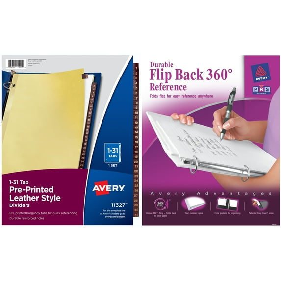 Avery Flip Back View Binders and Avery Red Leather Daily Tab Dividers Bundle
