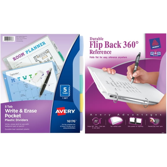 Avery Flip Back View Binders and Avery Translucent Write-On Dividers with Pockets Bundle