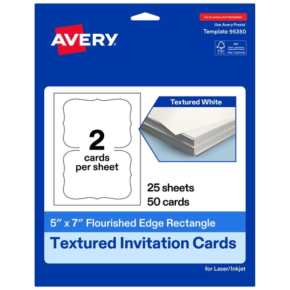 Avery Flourished Edge Invitation Cards , 5" x 7", Matte, 50 Total