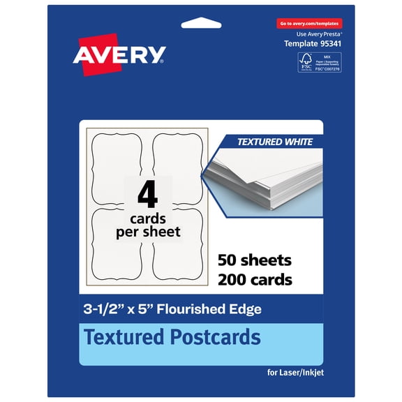 Avery Flourished Edge Postcards , 3.5" x 5", Matte, 200 Total