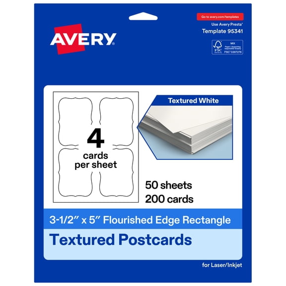 Avery Flourished Edge Postcards , 3.5" x 5", Matte, 200 Total