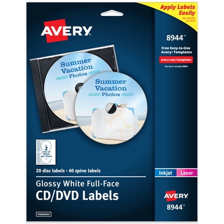 Avery Full-Face CD Labels, 20 CD Labels & 40 Spine Labels (8944)