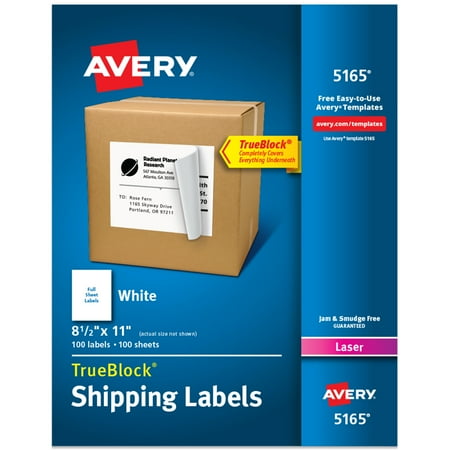 Avery Full-Sheet Shipping Labels, 8.5" x 11", White, 100 Labels (5165)