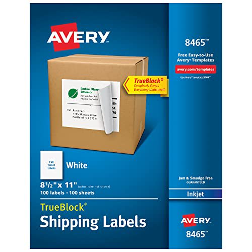 Avery Full Sheet Printable Shipping Labels, 8.5" x 11", White, 100