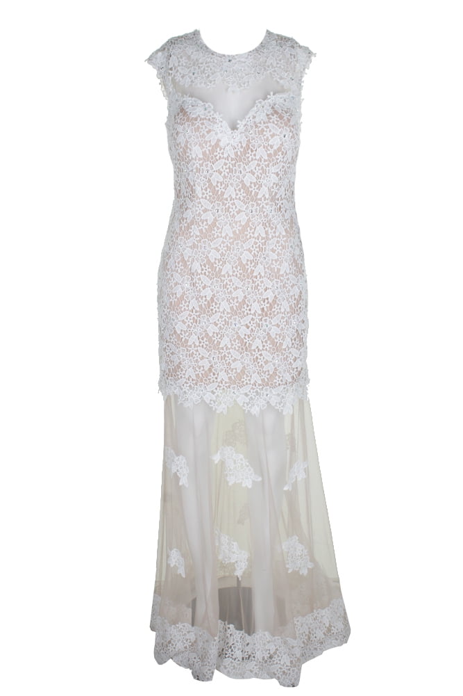 Avery G White Nude Popover Crochet Rhinestone Mesh Gown 10 - Walmart.com