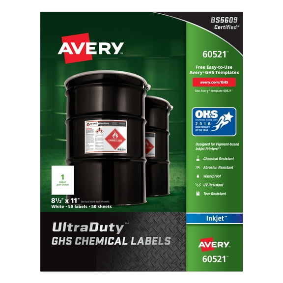 Avery GHS Labels for Pigment Inkjet Printers, Waterproof (60521)