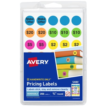 Avery Pricing Labels, 3/4" Diameter, Assorted Colors, 350 Count (5480)