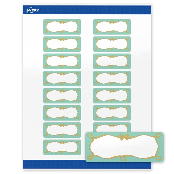 Avery Glossy 1" x 2-5/8" Labels, Mint Border, Gold Bow, 160ct