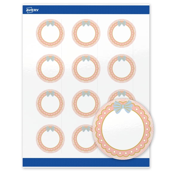Avery Glossy 2" Diameter Labels, Pink & Gold Scallop, 120ct