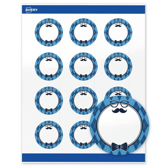 Avery Glossy 2" Diameter Labels, Silver & Blue Diamond, 240ct