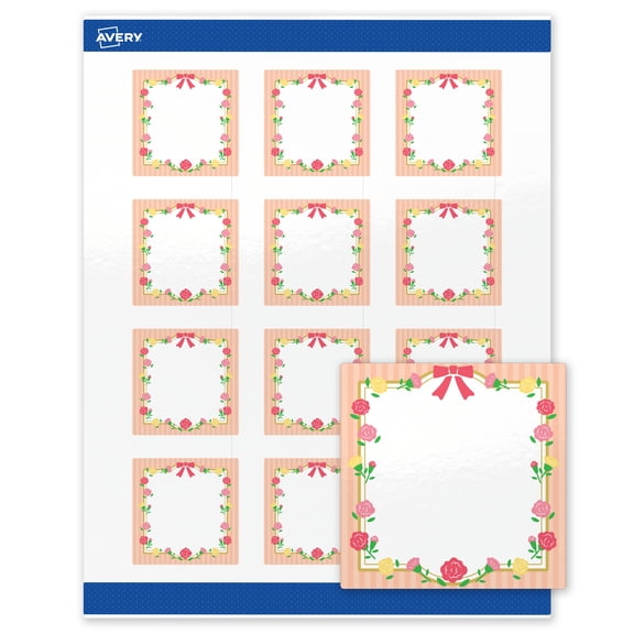 Avery Glossy 2" x 2" Labels, Gold Frame w/Roses, 240ct