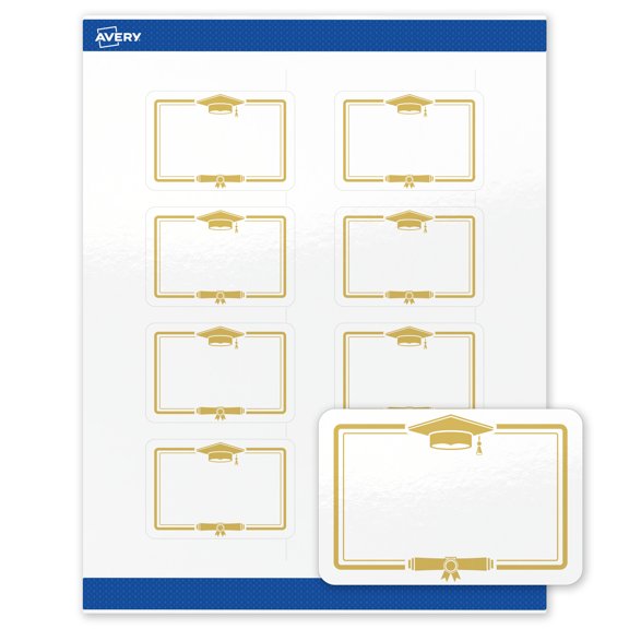 Avery Glossy 2" x 3" Labels, Gold Graduation Cap, 160ct