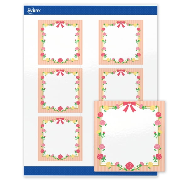 Avery Glossy 3" x 3" Labels, Gold Frame w/Roses, 120ct