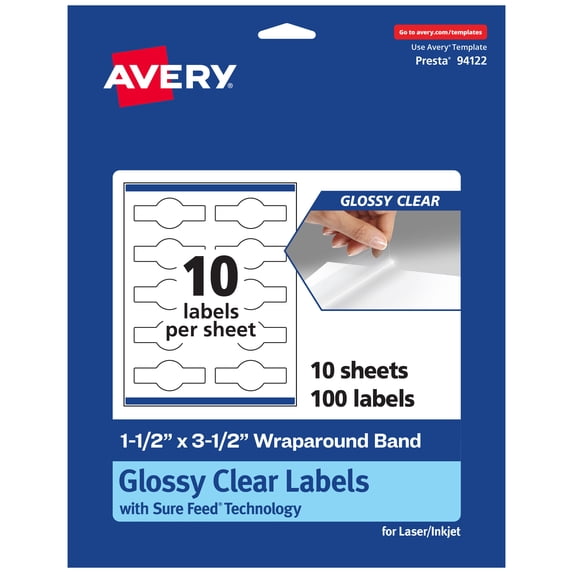 Avery Glossy Clear Wraparound Labels, 1.5" x 3.5", 100 Labels