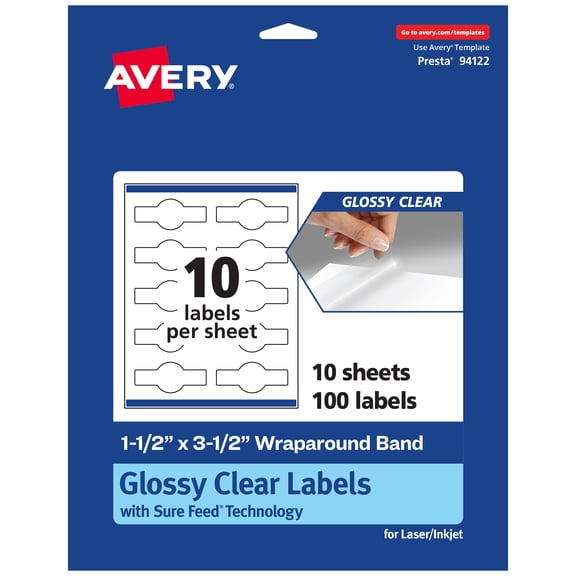 Avery Glossy Clear Wraparound Labels, 1.5" x 3.5", 100 Labels