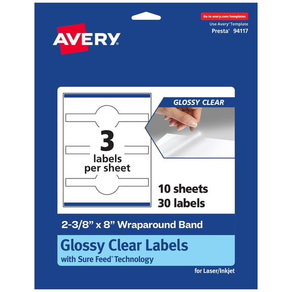 Avery Glossy Clear Wraparound Labels, 2-3/8" x 8", 30 Labels