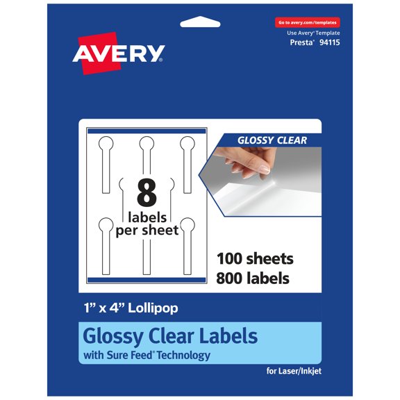 Avery Glossy Clear Lollipop Labels, 1" x 4", 800 Labels