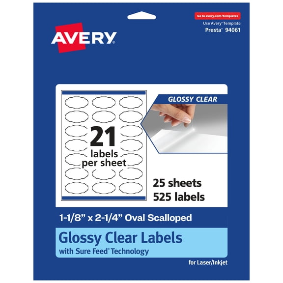 Avery Glossy Clear Oval Scalloped Labels, 1-1/8" x 2-1/4", 525ct