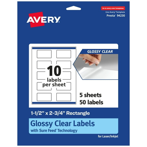 Avery Glossy Clear Rectangle Labels, 1.5" x 2.75", 50 Labels