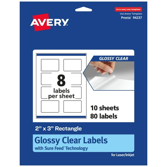 Avery Glossy Clear Rectangle Labels, 2" x 3", 80 Labels