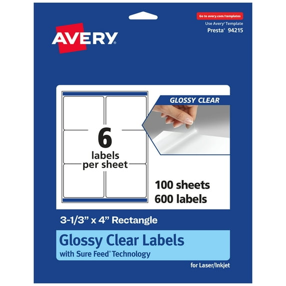 Avery Glossy Clear Rectangle Labels, 3-1/3" x 4", 600 Labels