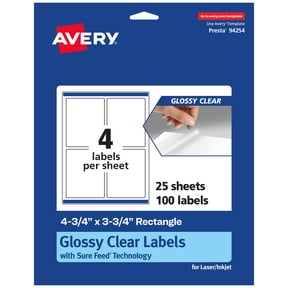 Avery Glossy Clear Rectangle Labels, 4.75" x 3.75", 100 Labels