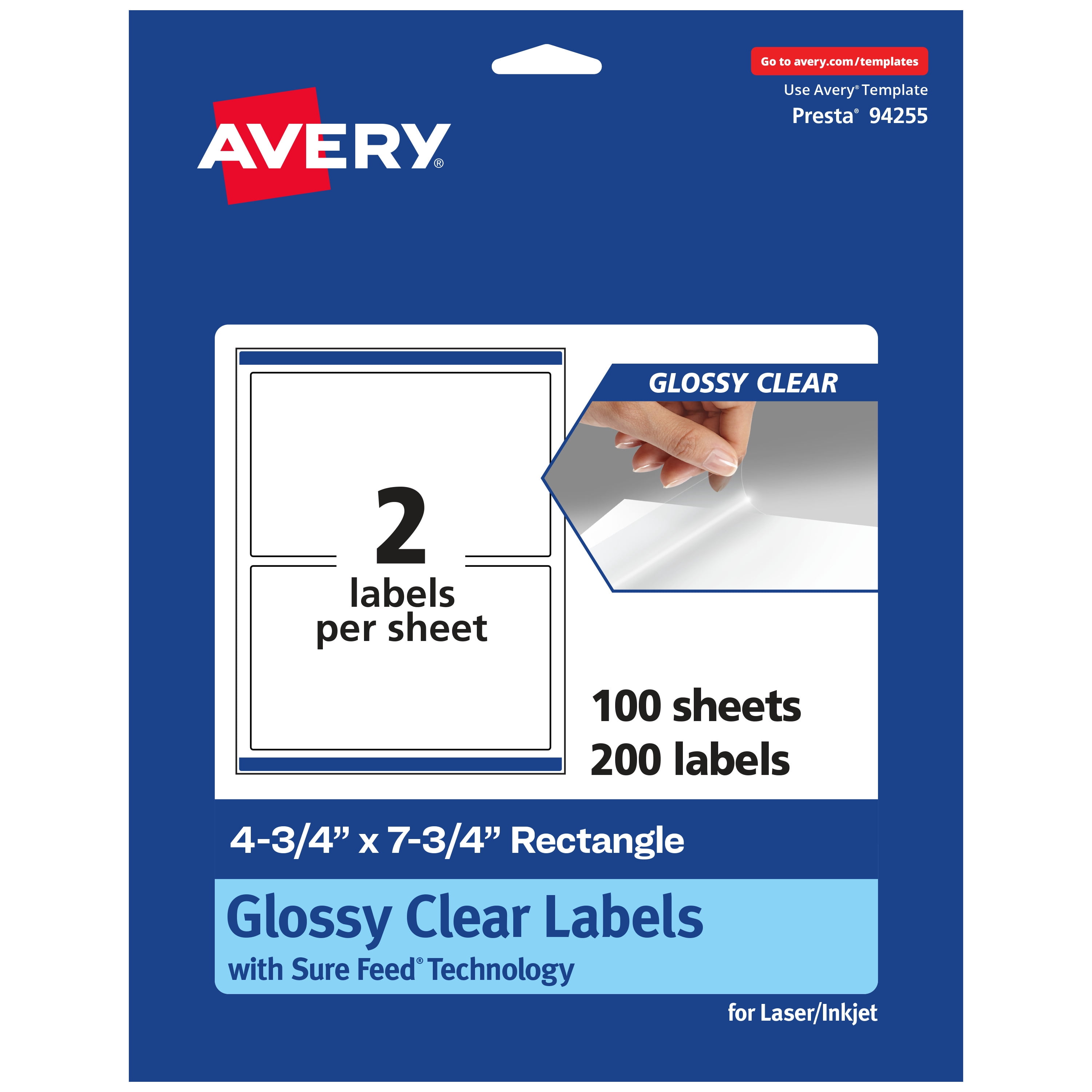 Avery Glossy Clear Rectangle Labels, 4.75" x 7.75", 200 Labels