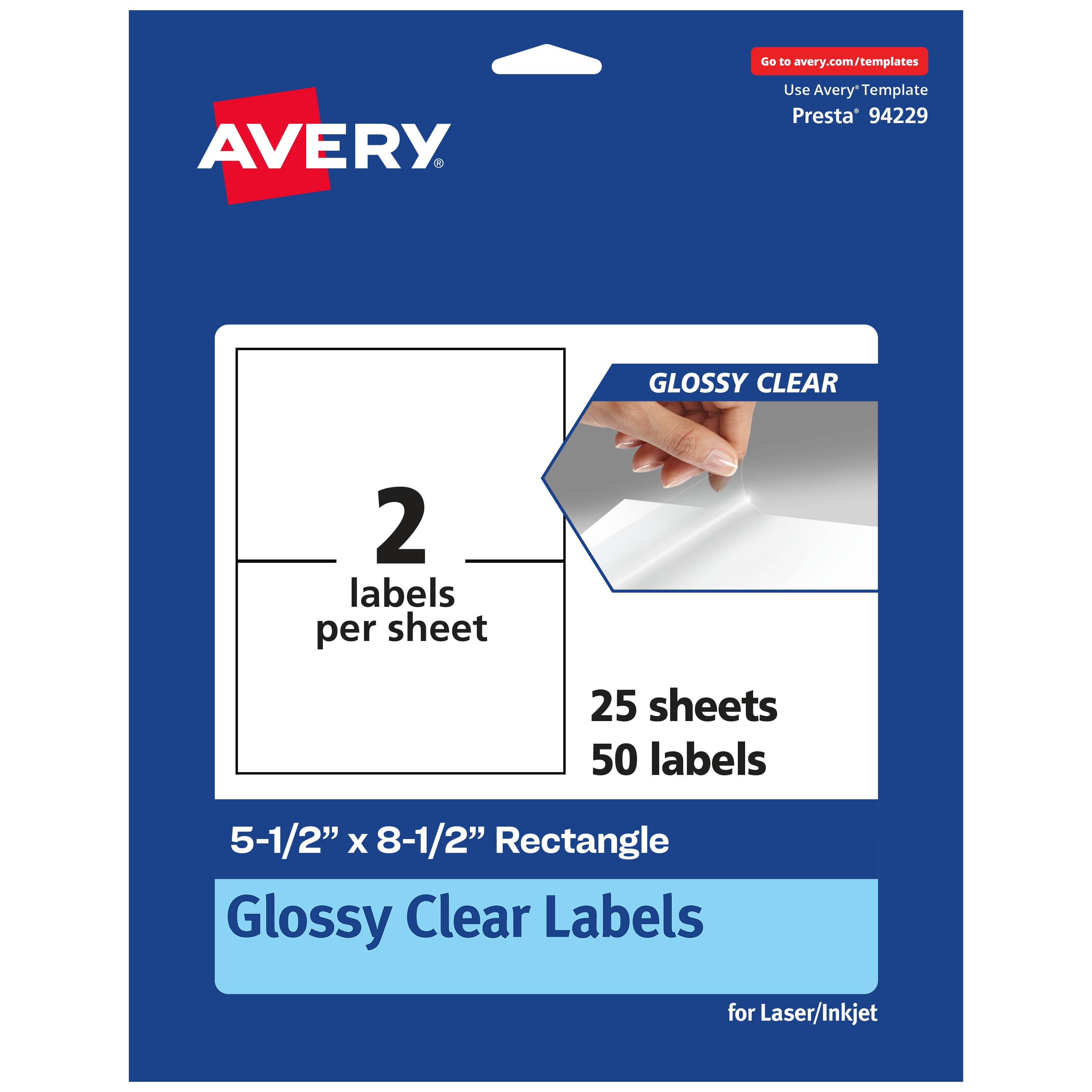 Avery Glossy Clear Rectangle Labels, 5.5" x 8.5", 50 Labels