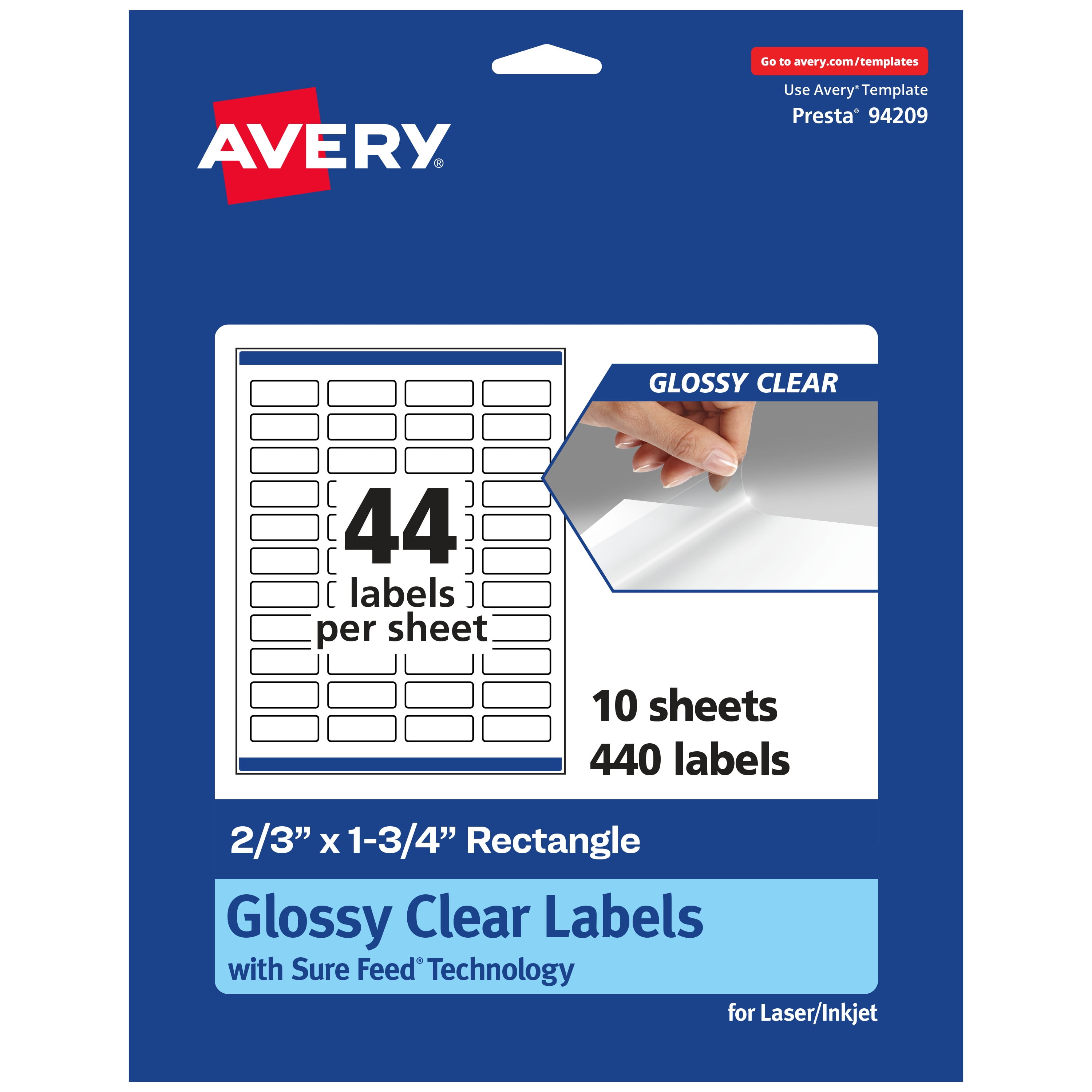 Avery Glossy Clear Rectangle Labels with Sure Feed, 2/3" x 1-3/4", 440 ...