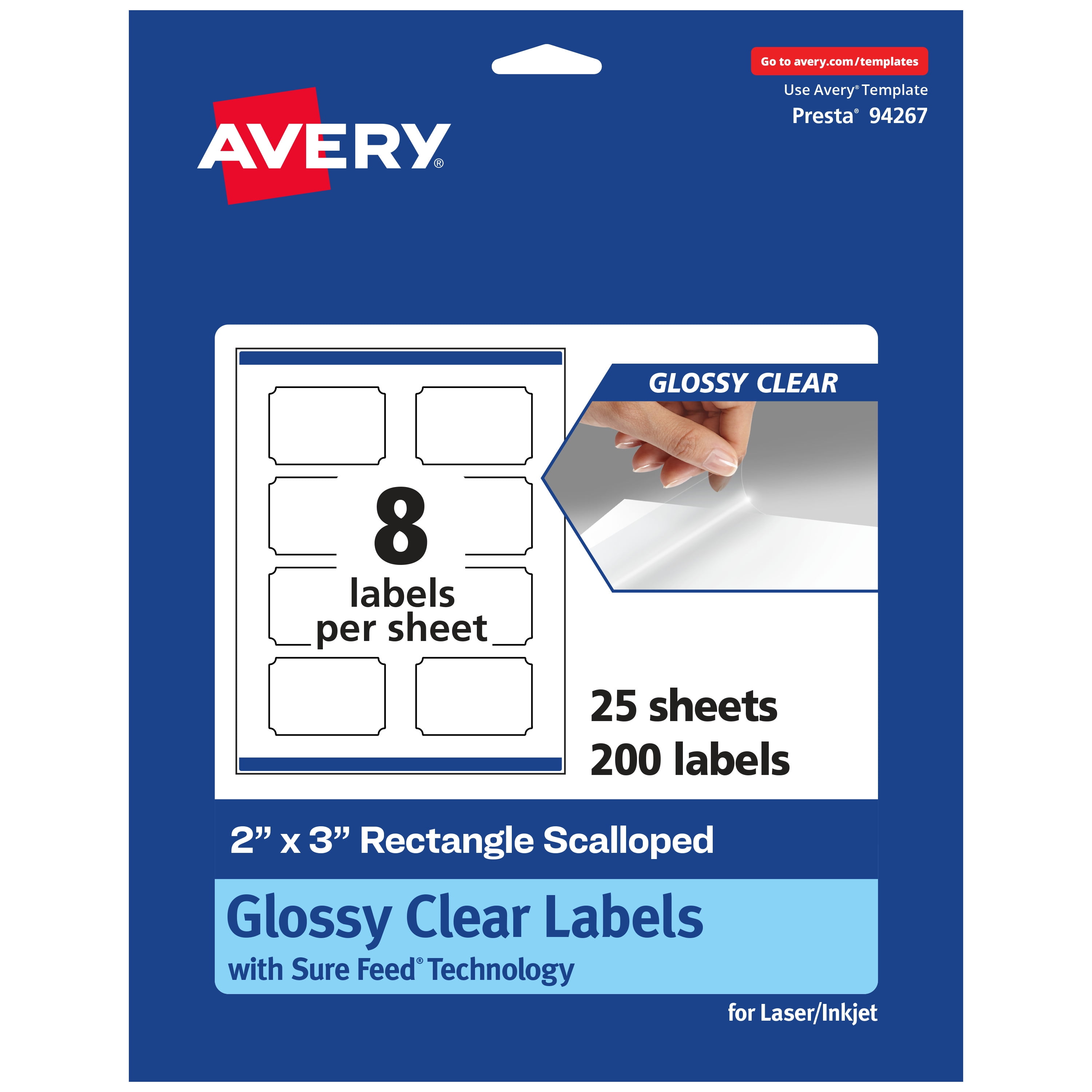 Avery Glossy Clear Rectangle Scalloped Labels, 2" x 3", 200ct