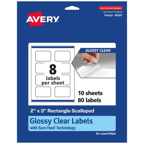 Avery Glossy Clear Rectangle Scalloped Labels, 2" x 3", 80 ct