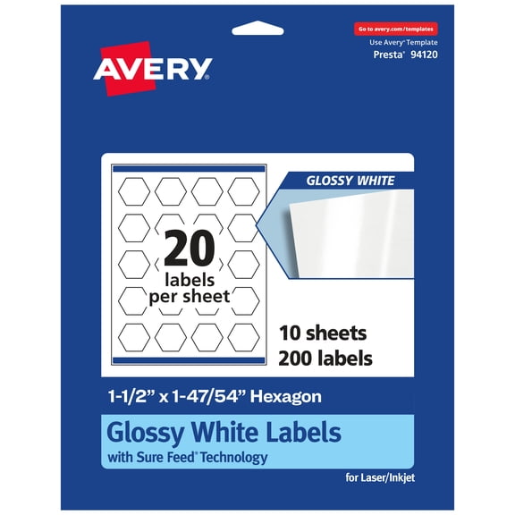 Avery Glossy White Hexagon Labels, 1-1/2" x 1-47/54", 200 Total
