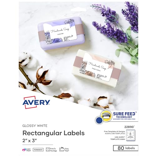 Avery Glossy White Labels with Sure Feed Technology, 2" x 3" Rectangle ...