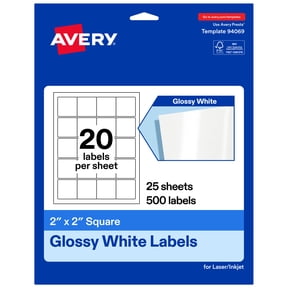 Avery® Glossy White Square Labels, 2" x 2", 500 Total