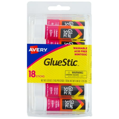 Avery Glue Stick, White, 0.26 oz., Washable, Nontoxic, 18 Permanent Glue Sticks (98001)