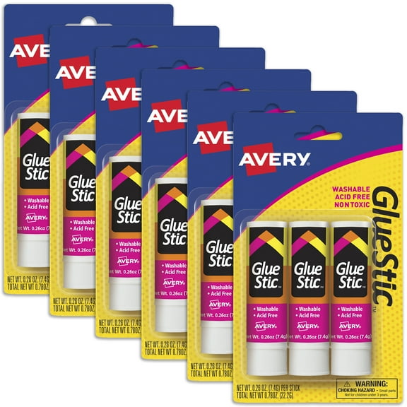 Avery Glue Stick White, 3 per Pack, 6 Packs (00164)