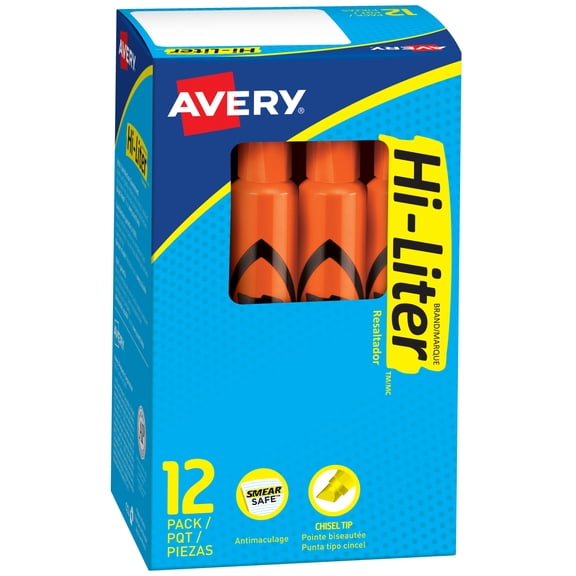 Avery Hi-Liter, Desk-Style, Fluorescent Orange, 12 Count (24050)