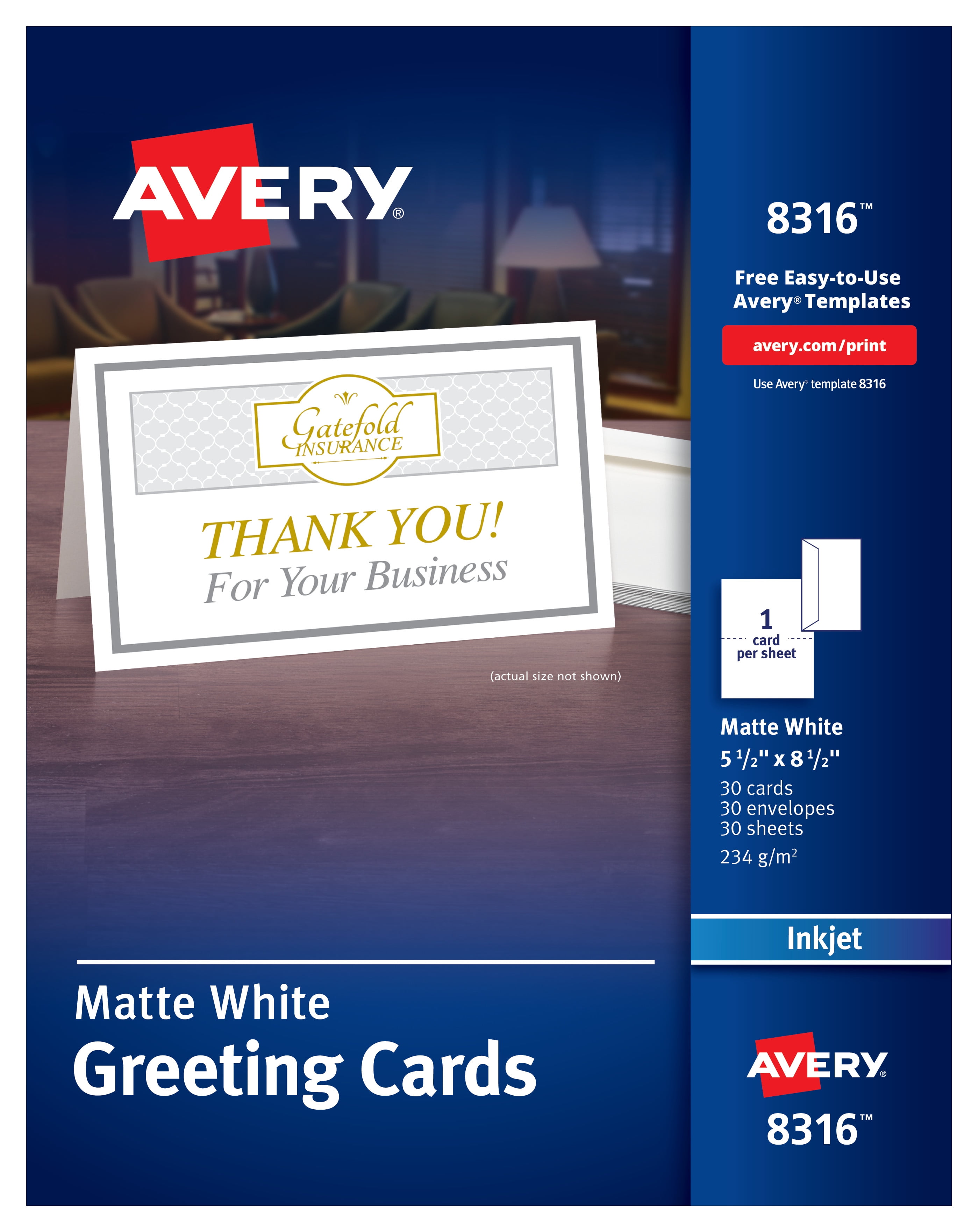 Avery Half-Fold Greeting Cards, Matte White, 5-1/2" x 8-1/2", Inkjet ...