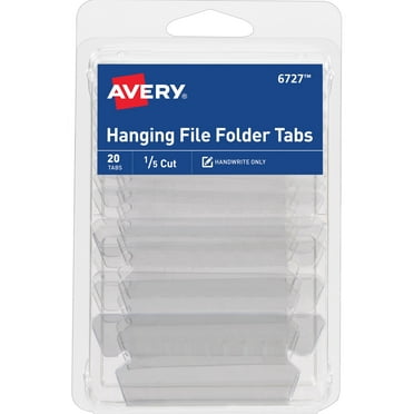 Avery Hanging File Folder Tabs, 1/5 Cut, Plastic, Clear, Handwrite Inserts, 20 Tabs